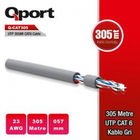 QPORT Q-CAT6 305M UTP 23AWG 0,57MM GRİ NETWORK AĞ KABLOSU 